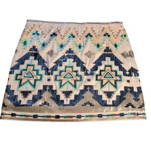 50% off sale!!! Womens Skirt EXPRESS Tan Aztec Tribal Sequin Print Mini Skirt